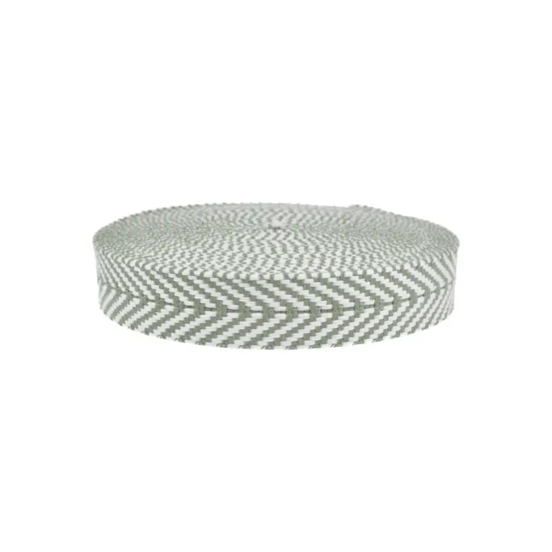 COTTON WEBBING HERRINGBONE GREEN/ECRU Beliebt