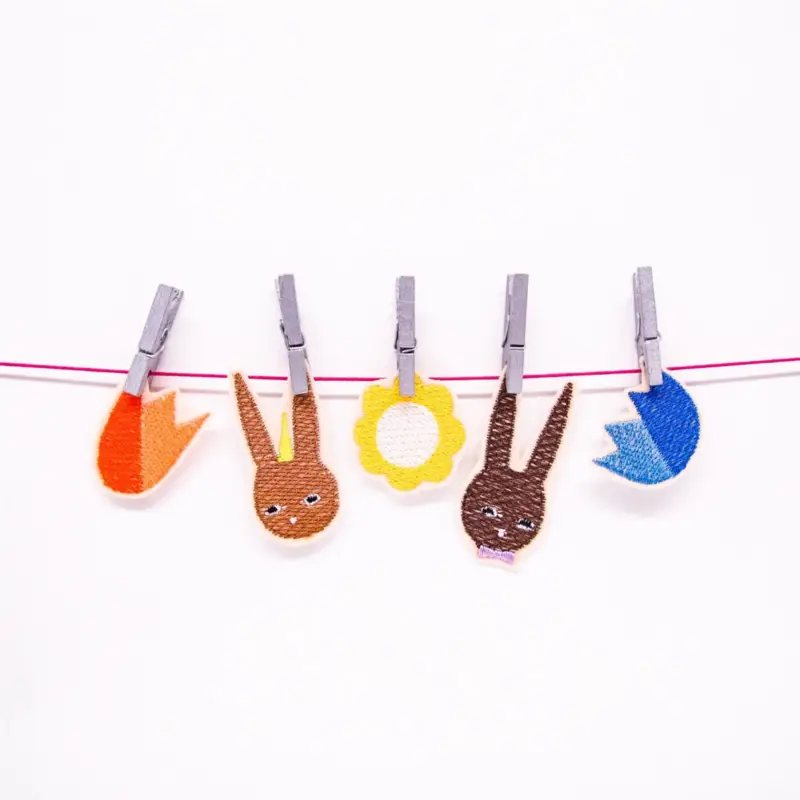 EMBROIDERED PATCH SET RABBITS & FLOWERS (5 pcs.) Letzte Chance