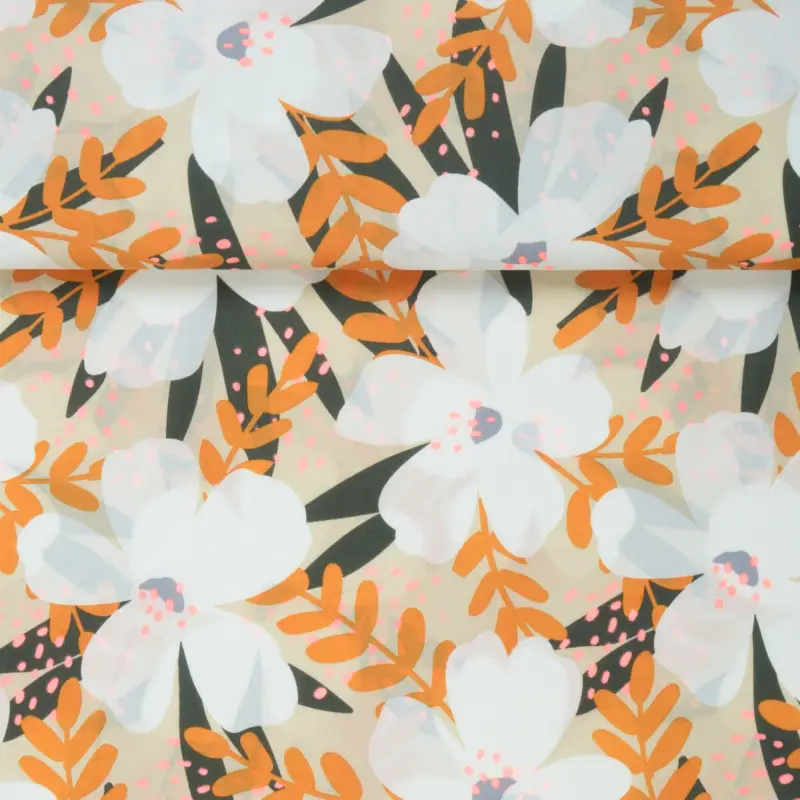 Abverkauf POPLIN NEON CORAL FLOWER BEIGE