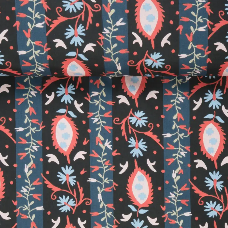 Aktuell POPLIN GRAPHIC BLOOM STRIPES noir/bleu