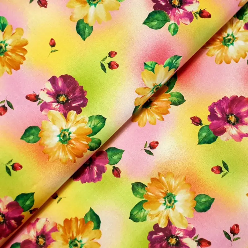 Baumwolldruck "Danielle" kleine Blumen auf buntem Batik * pink/orange Sonderangebot