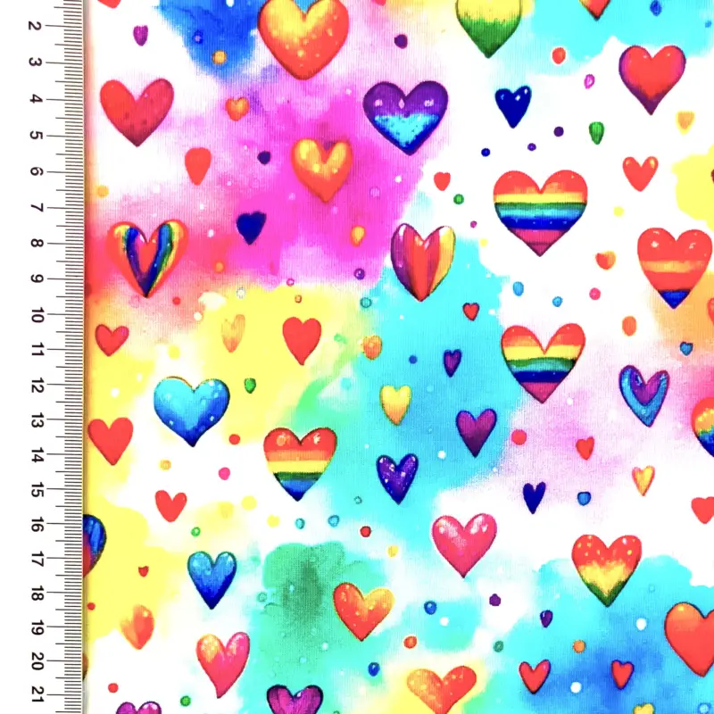 Sofort Bestellen Sommersweat French Terry Digital mit Regenbogen-Herzen - weiß/bunt