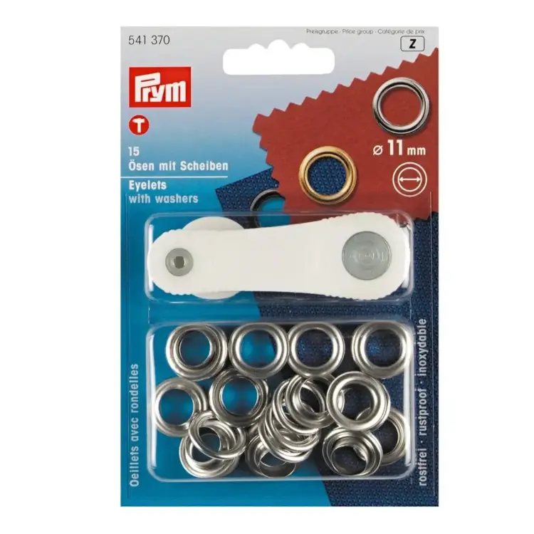 Letzte Chance 15 Ösen mit Scheiben, 11 mm, silberfarbig