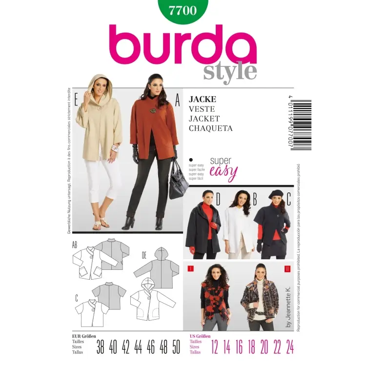 Schnittmuster Jacke, Burda 7700 Nur Für Kurze Zeit
