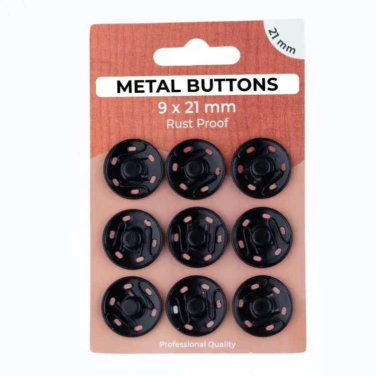 9 Annähdruckknöpfe, 21 mm, schwarz Solange Der Vorrat Reicht