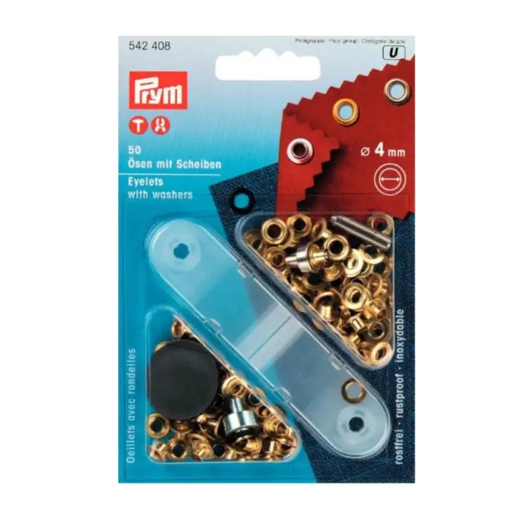 50 Ösen und Scheiben 4mm, gold Super-Preis