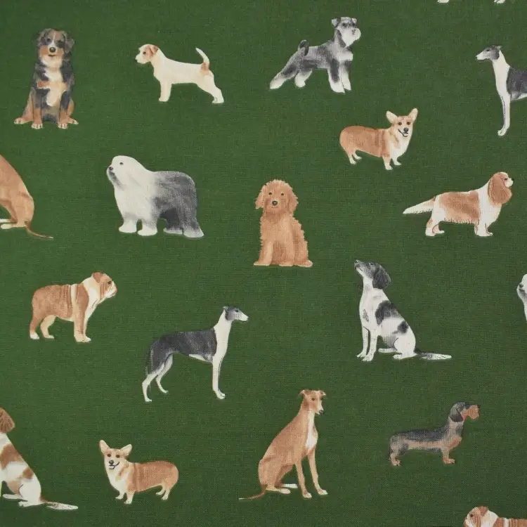 Dekostoff Halbpanama Dog Breed Mix, grün Nur Heute