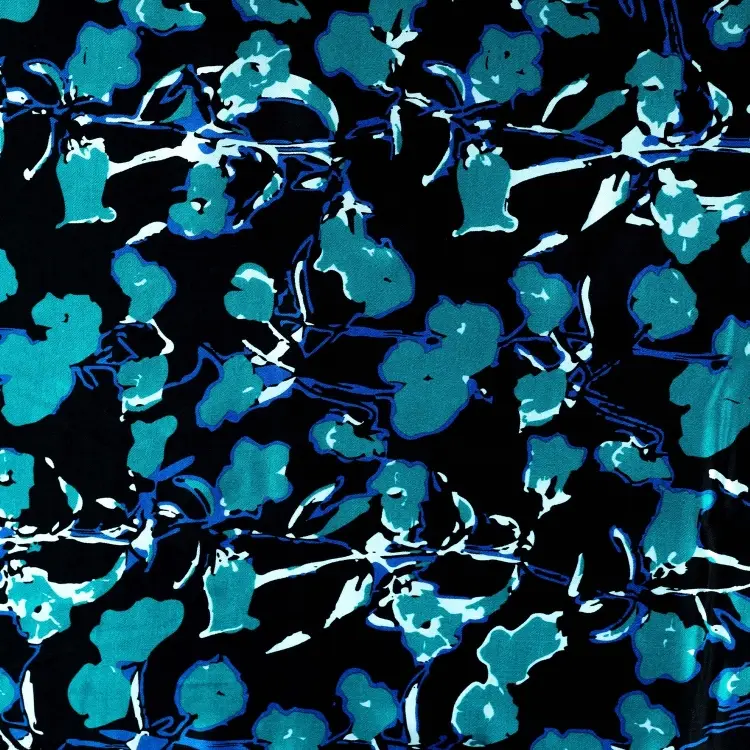 Direktkauf Viskose Satin Abstract Flowers, petrol