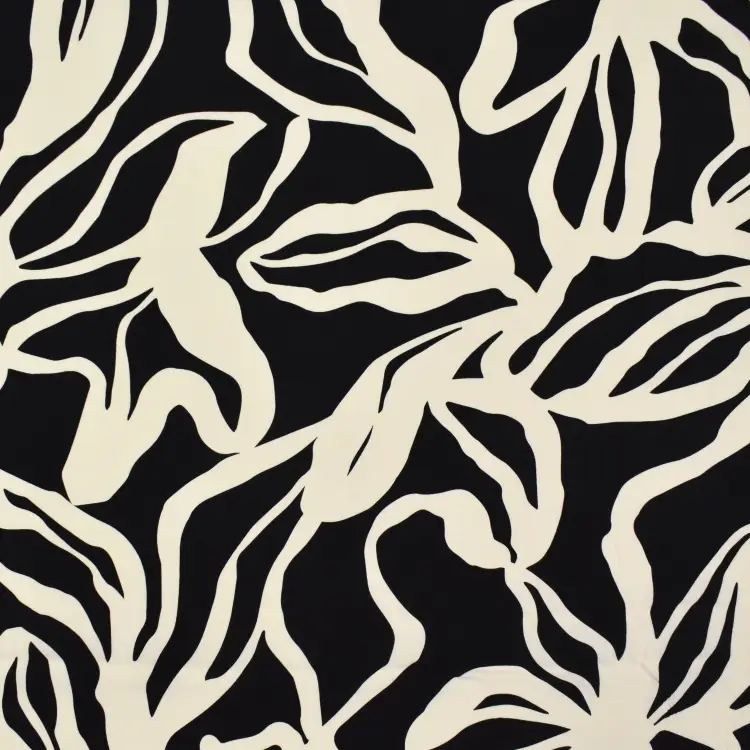 Viskosestoff Leaf Dream, schwarz Neue Kollektion
