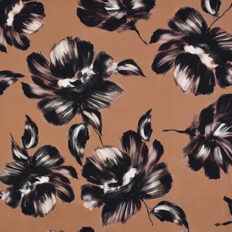 Stretch Viskosesatin Big Flowers, braun Knallerangebot