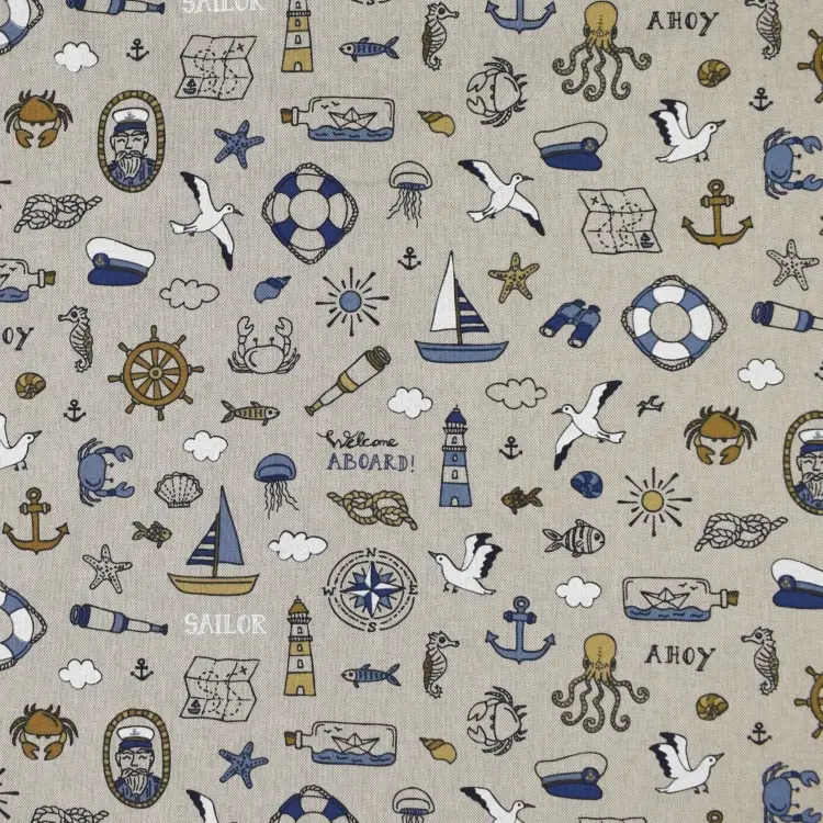 Dekostoff Halbpanama Nautical Doodle Echt