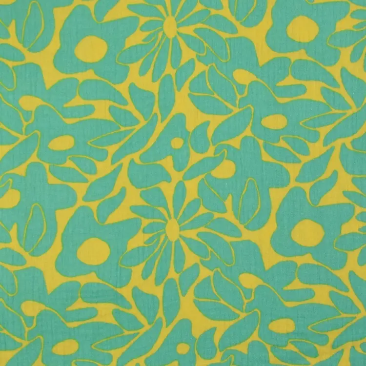 Markenprodukt Baumwoll Musselin Sommerblumen, limette