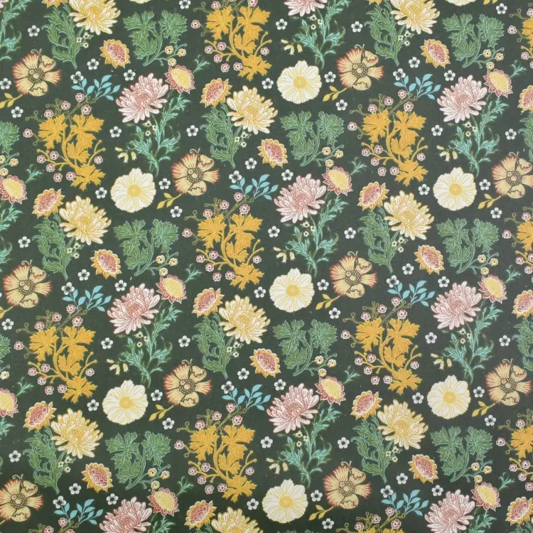 Beschichtete Baumwolle Wild Flowers, dunkelgrün Neue Kollektion