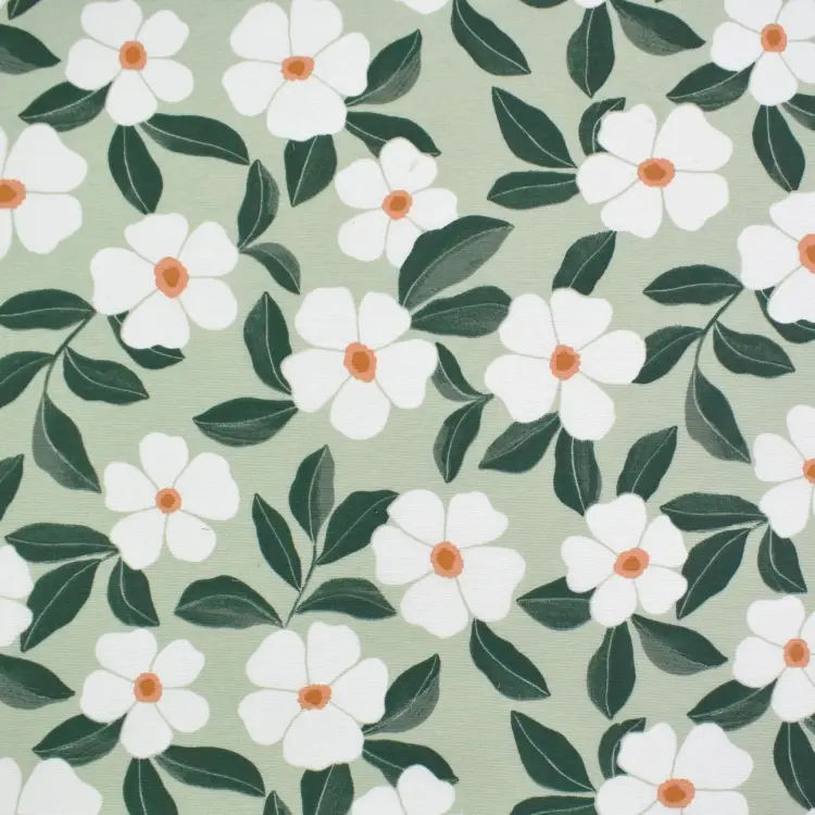 Beschichteter Dekostoff Ottoman Blumen, hellgrün Top-Seller