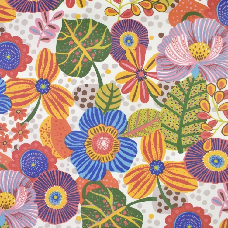 Geprüft Beschichtete Baumwolle Flowers and Leaves, weiß