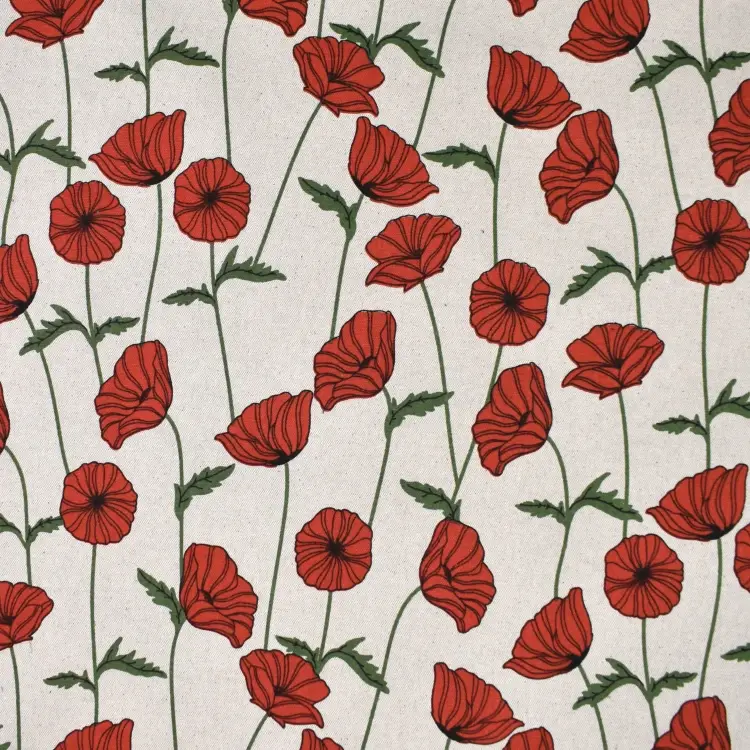 Preiswert Beschichteter Dekostoff Canvas Mohnblumen. natur