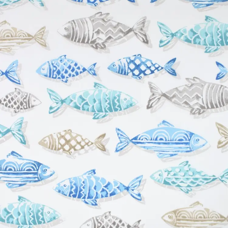 Beschichtete Baumwolle Mix Fische, weiß Aktuell