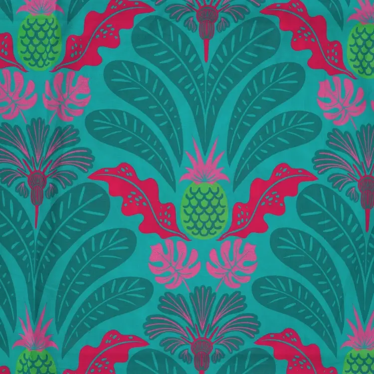Viskose Voile Enjoy Beach Leaves, aqua Online Kaufen