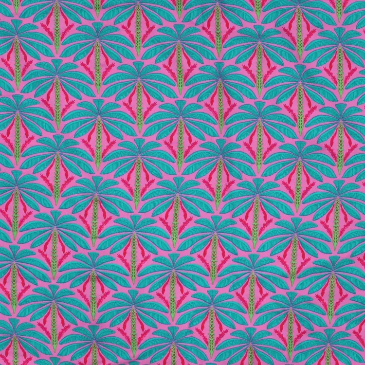 Markenprodukt Viskose Voile Enjoy Beach Palms, rosa