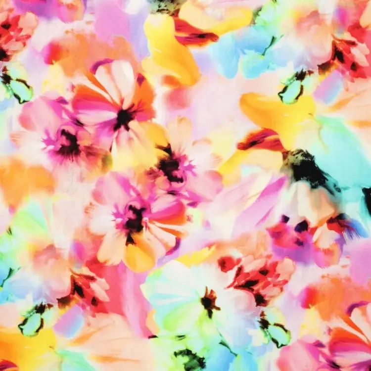 Wochenendangebot Viskose Leinen Expressive Flowers, multicolor