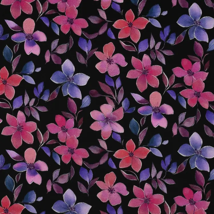 Viskose Mix Jersey Purple Blossom, schwarz Markenprodukt