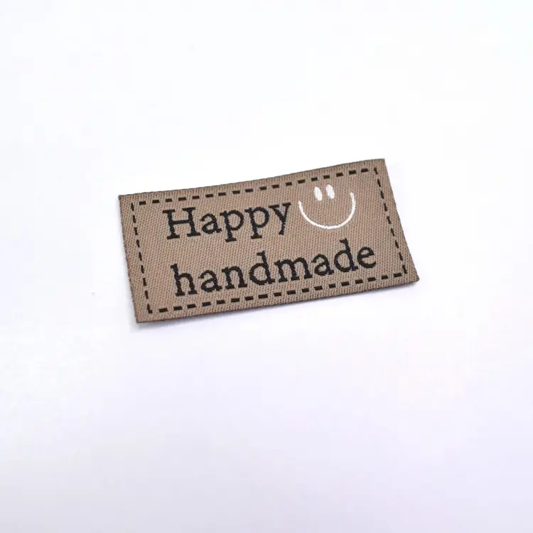 Markenprodukt Webetikett Happy Handmade, hellbraun
