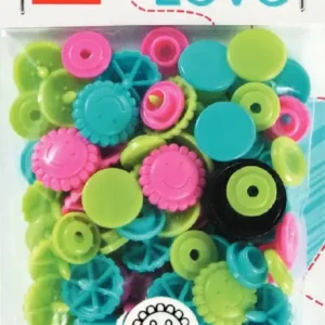 Prym Color Snaps Druckknöpfe Blume Ø13,6mm pink grün türkis 21 Stück Billig