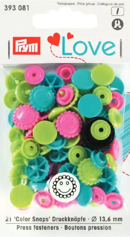 Prym Color Snaps Druckknöpfe Blume Ø13,6mm pink grün türkis 21 Stück Billig