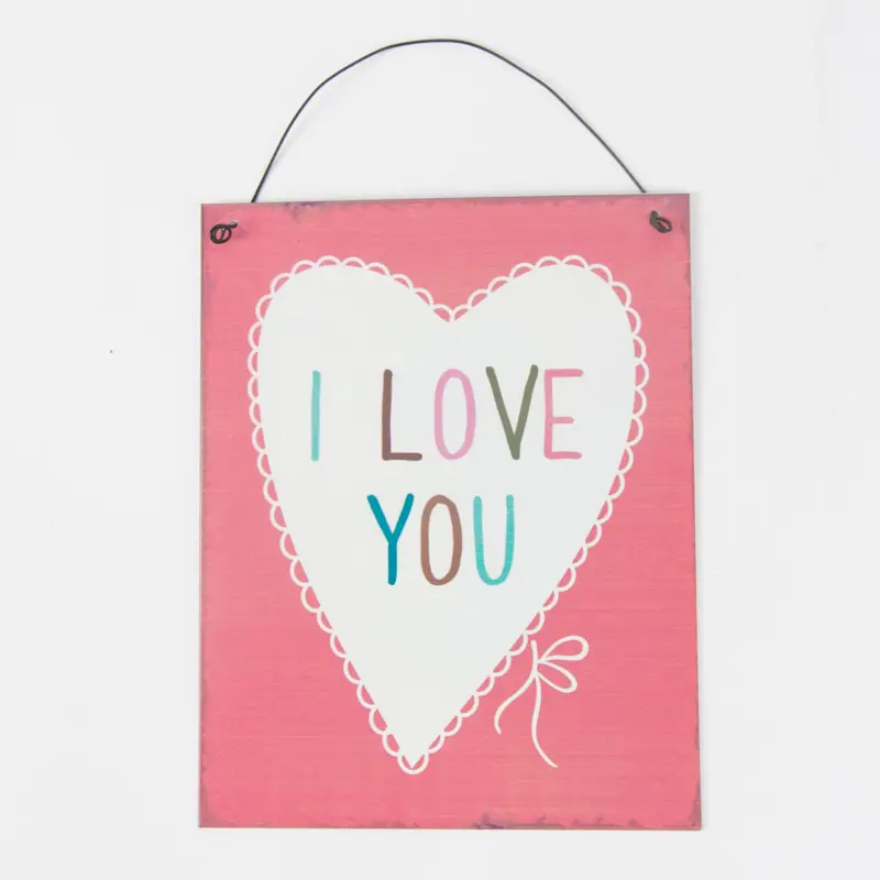 Schild Plakette Blech Vintage "I LOVE YOU" rosa 19x15cm Solange Der Vorrat Reicht