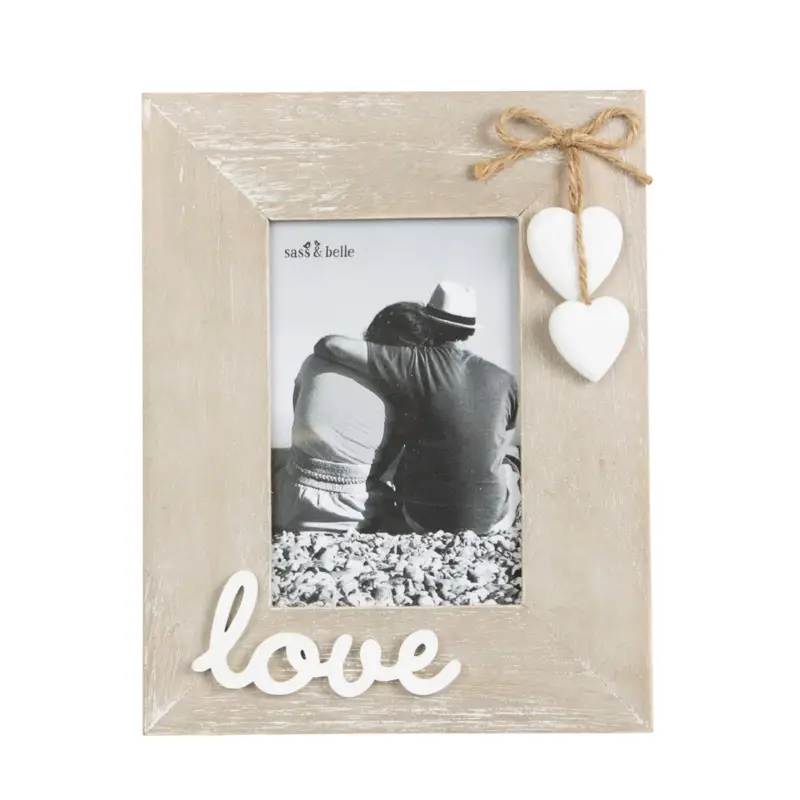 Bilderrahmen Holz natur weiß LOVE mit Herz Anhänger 19x24cm Rabatt
