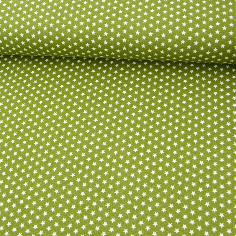 Heißes Angebot Baumwollstoff Mini Sterne oliv grün weiß