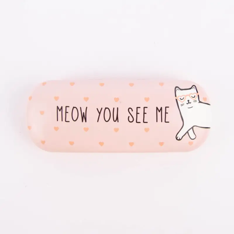 Preiswert Brillenetui Katze rosa weiß 16x6cm
