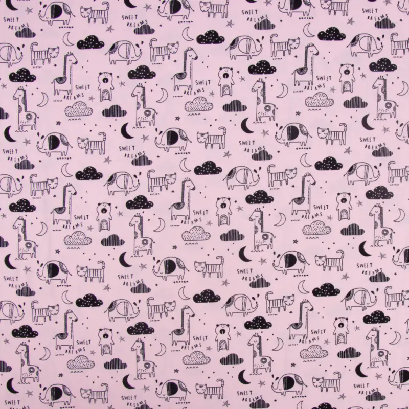 Baumwolljersey Jersey Tiere Elefant Giraffe Bär rosa schwarz 1,45m Breite Online Kaufen