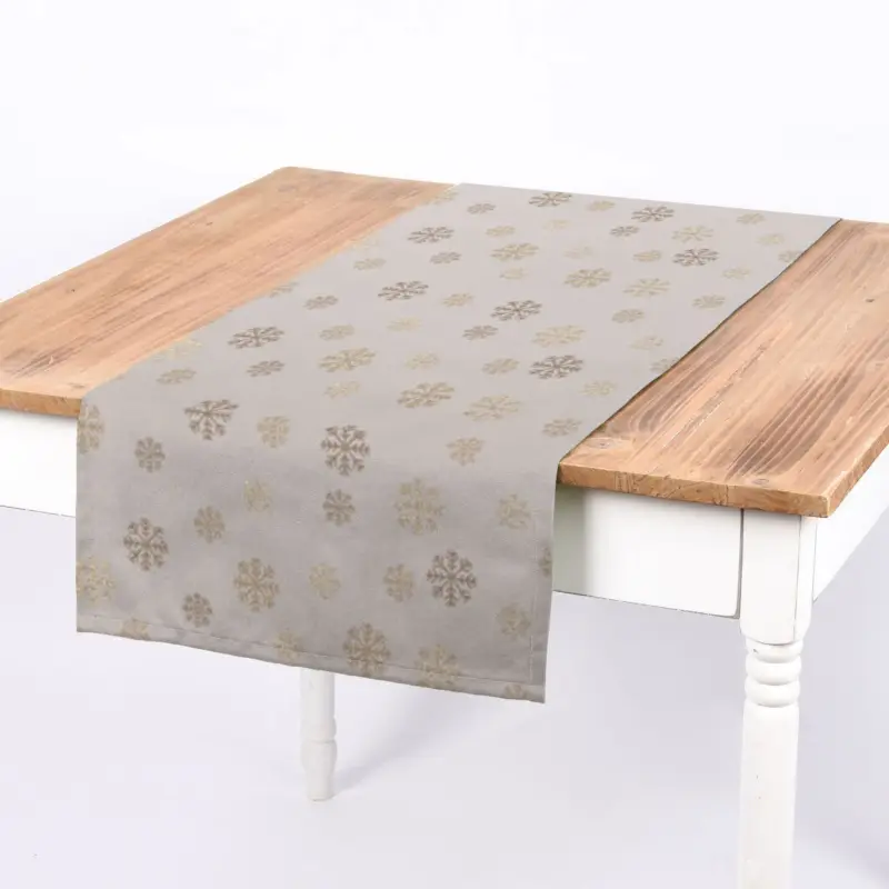 Geprüft SCHÖNER LEBEN. Tischläufer Schneeflocken beidseitig beige gold 40x160cm