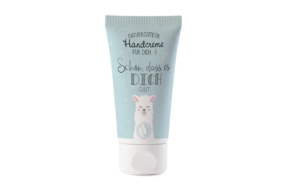 Aktuell La Vida Naturkosmetik Handcreme Lama Schön, dass es dich gibt hellblau weiß 30ml