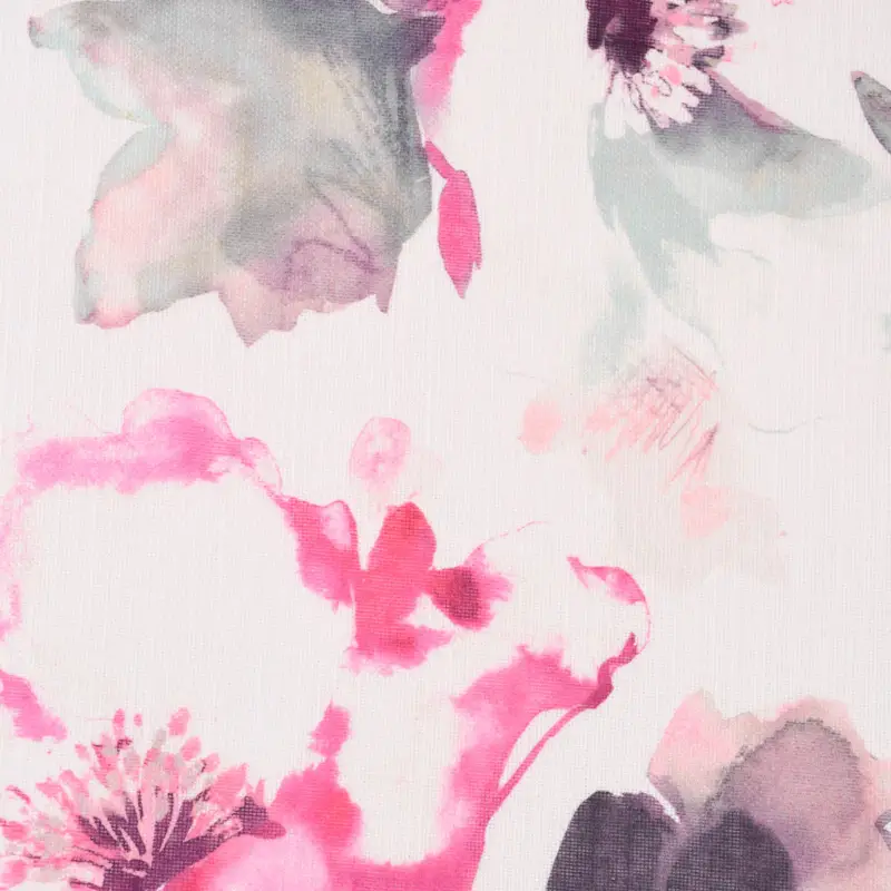 Rasch Textil Gardinenstoff Baumwolle Malve Aquarell-Blumen halbtransparent weiß pink 280cm Markenware