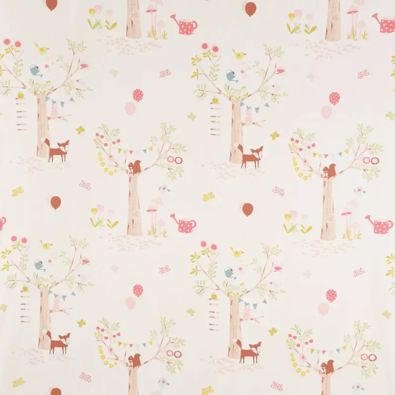 Baumwollstoff Dekostoff Bettwäschestoff Forest Bäume Blumen Tiere weiß bunt 1,40m Breite Top-Angebot
