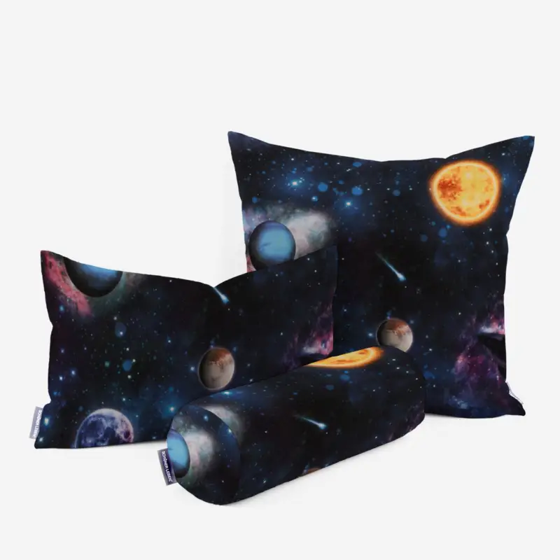 Neu SCHÖNER LEBEN. Kissenhülle Samt Velvet Galaxy Future Planeten Weltall blau bunt verschiedene Größen