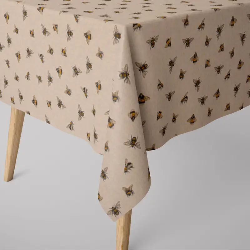 SCHÖNER LEBEN. Tischdecke Leinenlook Bee Buzzing Bienen Hummeln natur gelb verschiedene Größen Direktkauf