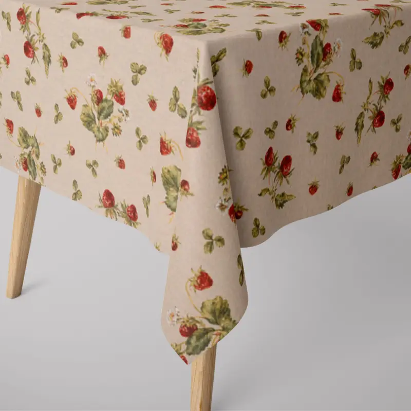 SCHÖNER LEBEN. Tischdecke Leinenlook Strawberrys Growing Erdbeeren natur rot grün verschiedene Größen Sonderaktion