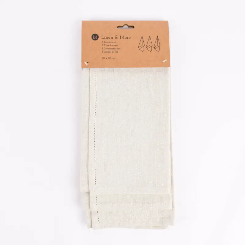 Linen & More 3er Set Geschirrtücher Indi einfarbig ivory 50x70cm Sale