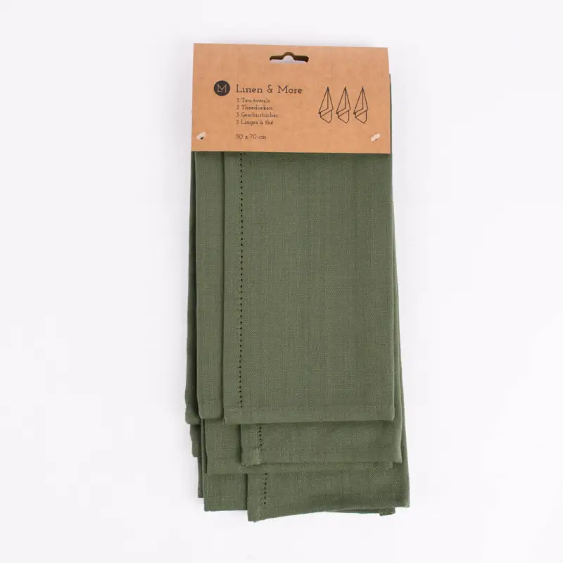 Linen & More 3er Set Geschirrtücher Indi einfarbig army grün 50x70cm Meistverkauft