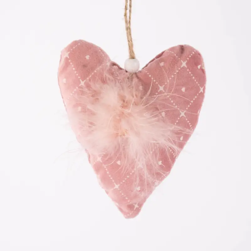 Sofort Bestellen Deko Hänger Samt Herz mit Plüsch bedruckt rosa 10x12cm