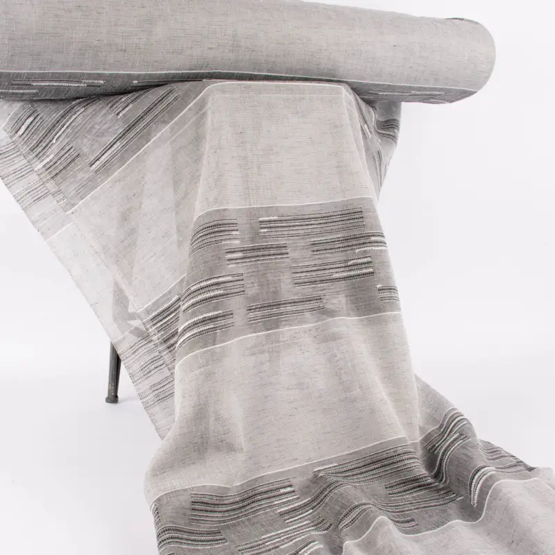 Markenprodukt Gardinenstoff natürliche Strukturoptik Streifen halbtransparent grau 150cm Breite