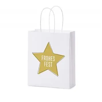 Expressversand La Vida Geschenktüte Frohes Fest Stern weiß goldfarbig 18x22x8cm