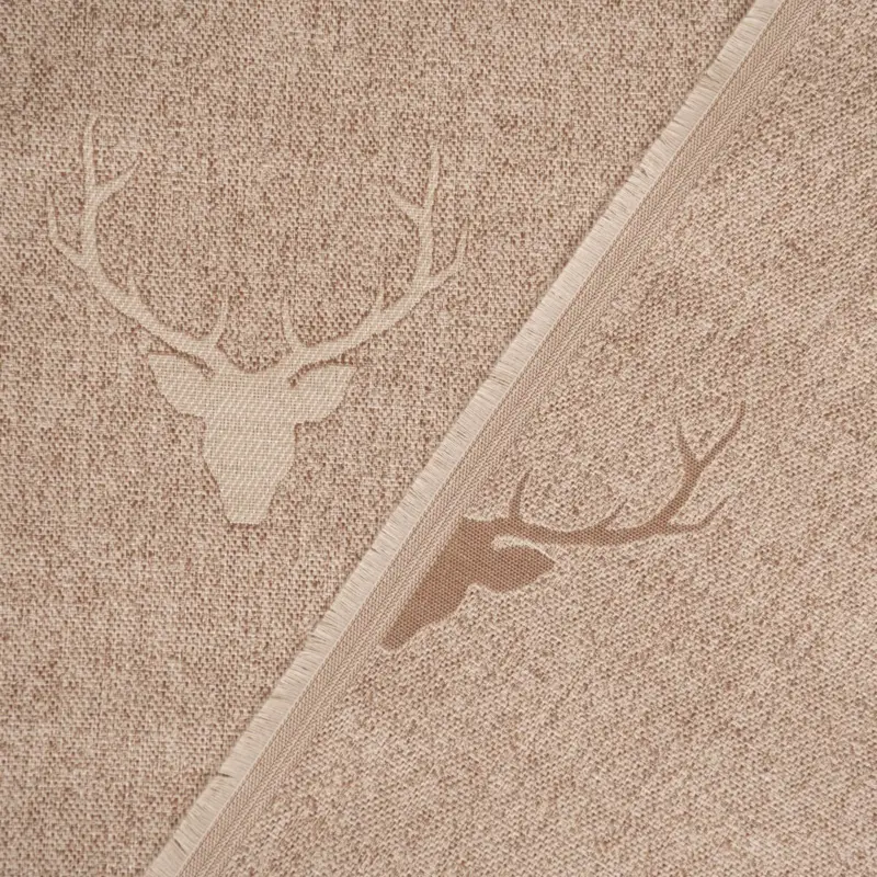 Geprüft Dekostoff Jacquard Gardinenstoff Landhausstoff Wendestoff Hirschkopf mit Geweih beige 1,40m Breite