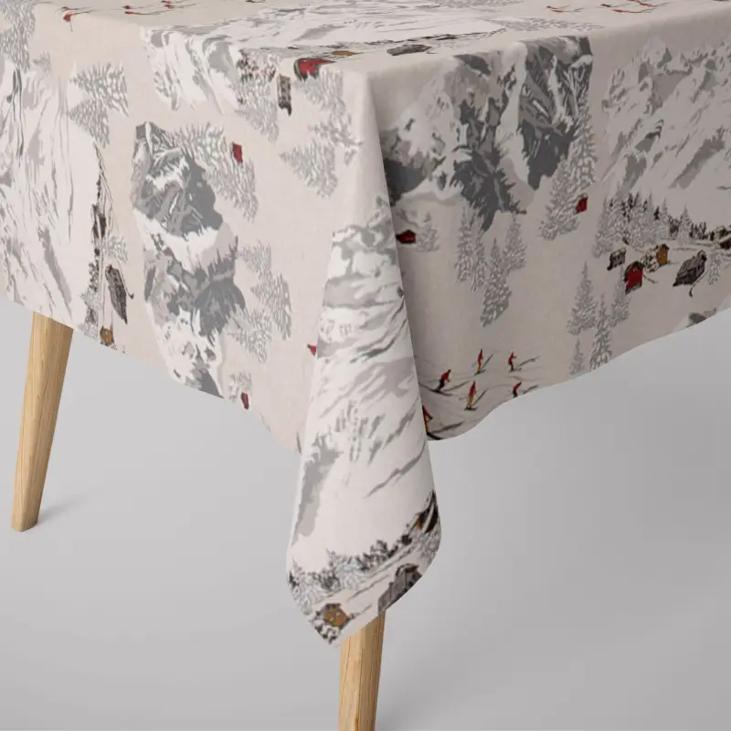 Nur Heute SCHÖNER LEBEN. Tischdecke Skifahrer Winterlandschaft natur grau verschiedene Größen