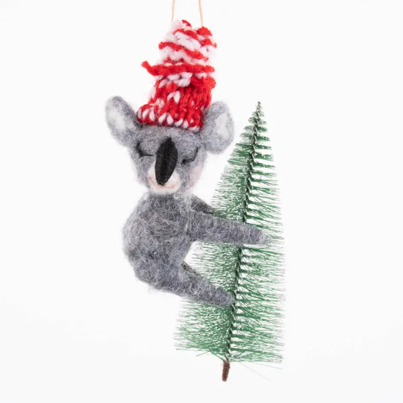 Sass & Belle Dekofigur Koala Tannenbaum Filz grau grün weiß rot 16x10x5cm Garantierte Lieferung
