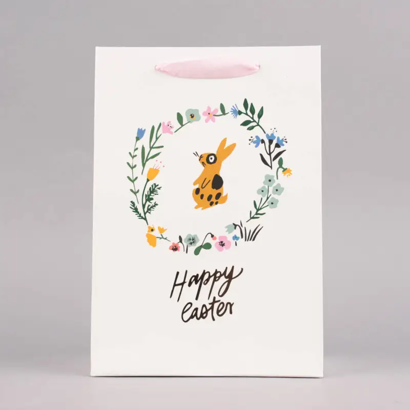 Sofort Bestellen Rico Design Geschenktüte mittel Happy Easter Osterhase Blumenkranz weiß bunt 18x26x12cm