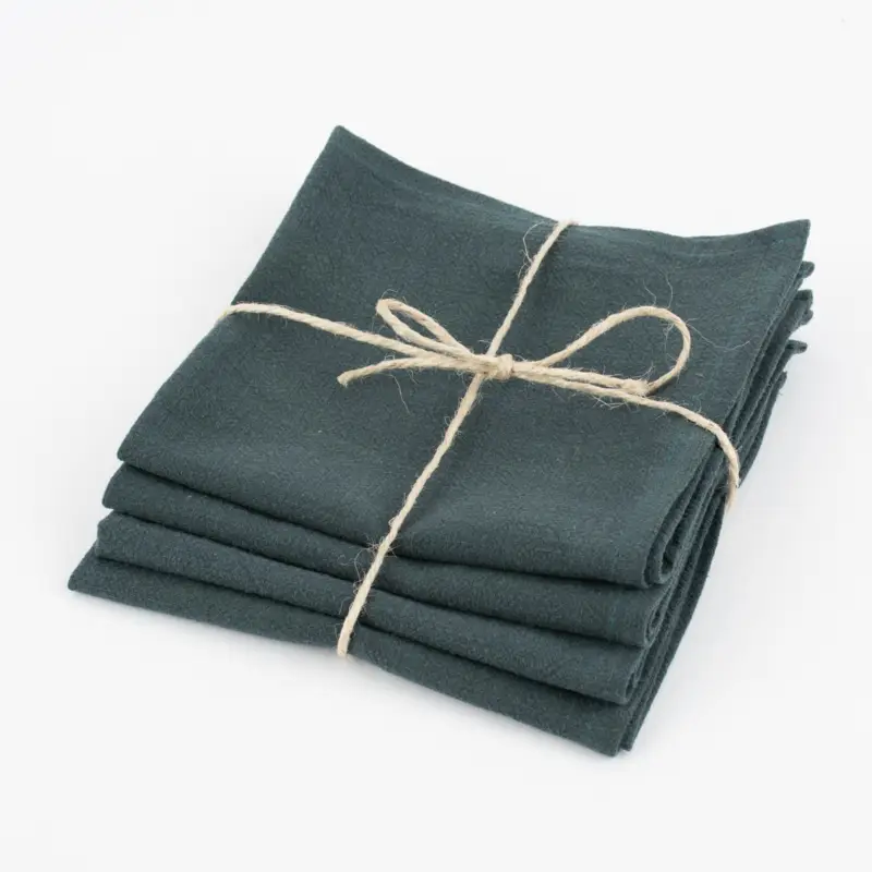 Kracherpreis SCHÖNER LEBEN. Stoffservietten 4er Set Bio Ramie Leinenoptik dunkelgrün 40x40cm